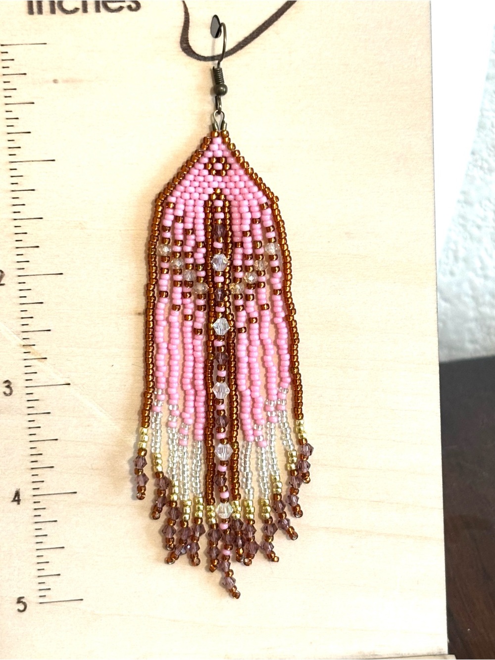 Hand Crafted Pink Beaded Fringe Earrings - Women Jewelry - Picture 9 of 10